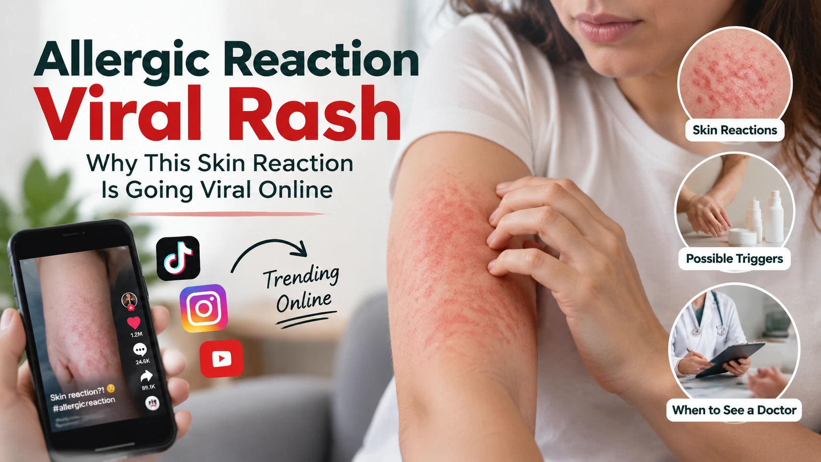 Allergic reaction viral rash showing skin irritation, allergy symptoms, and trending health discussion online
