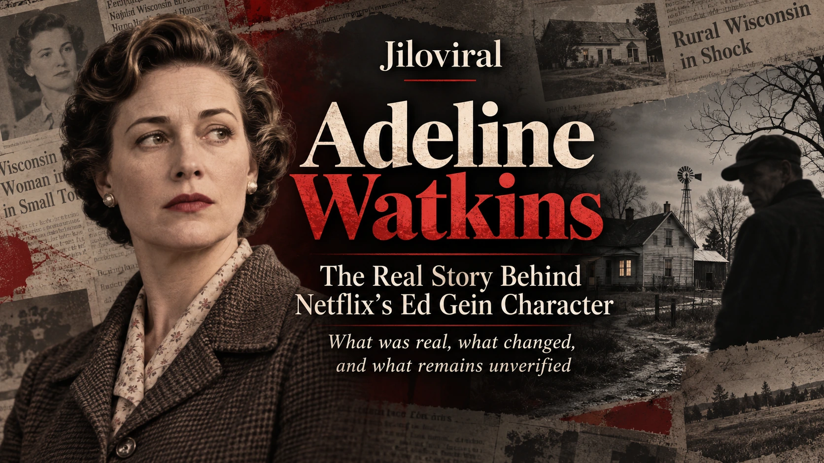 Adeline Watkins feature image comparing the real 1957 story with Netflix’s portrayal in The Ed Gein Story, highlighting what was documented and what remains unverified.