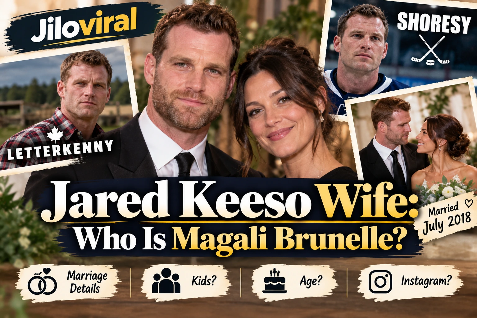 Jared Keeso with wife Magali Brunelle in a feature image about their marriage, her private life, age, children, and social media.